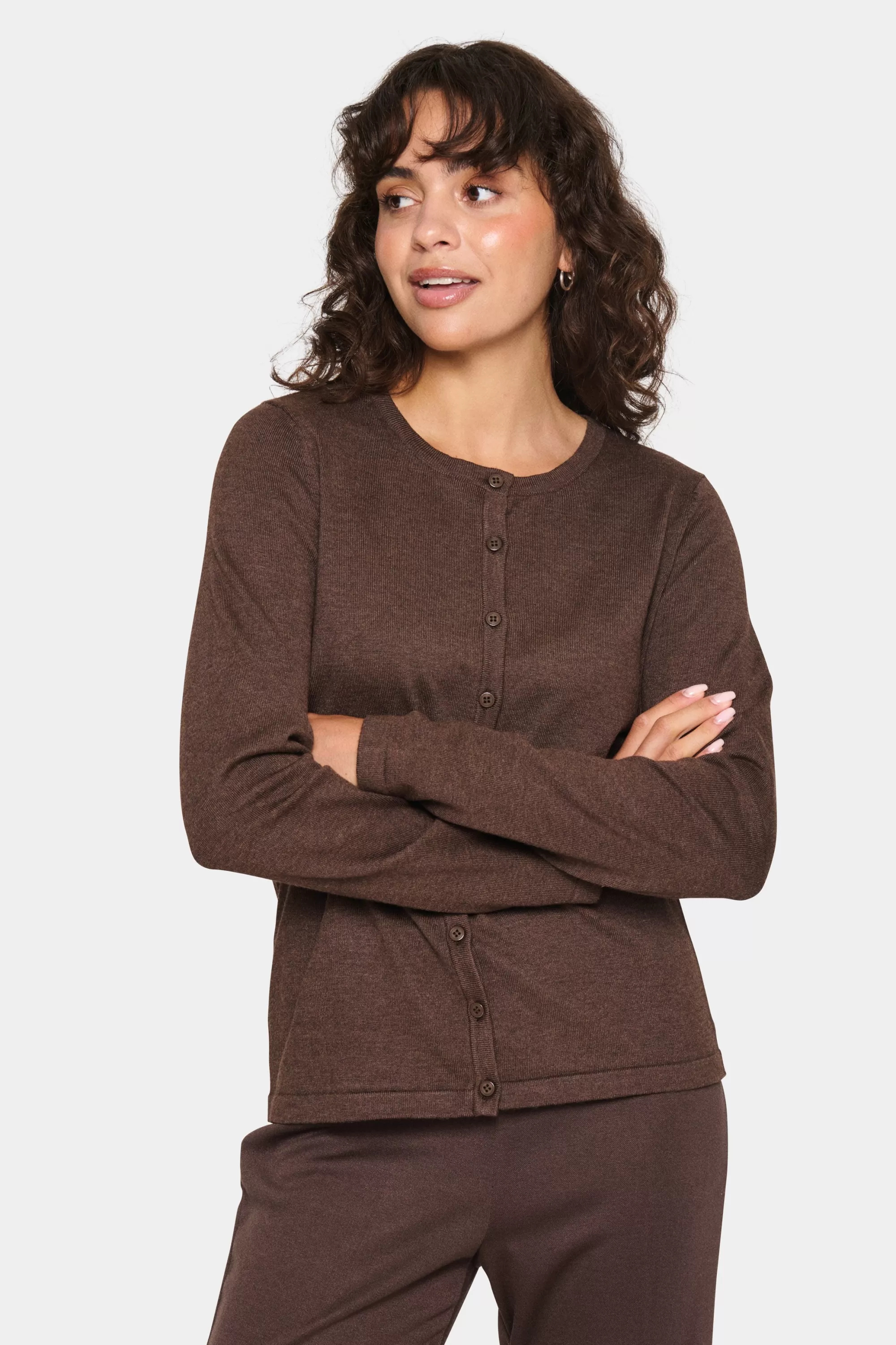 SaintTropez MilaSZ R-Neck Cardigan DarkOakMelange Shop
