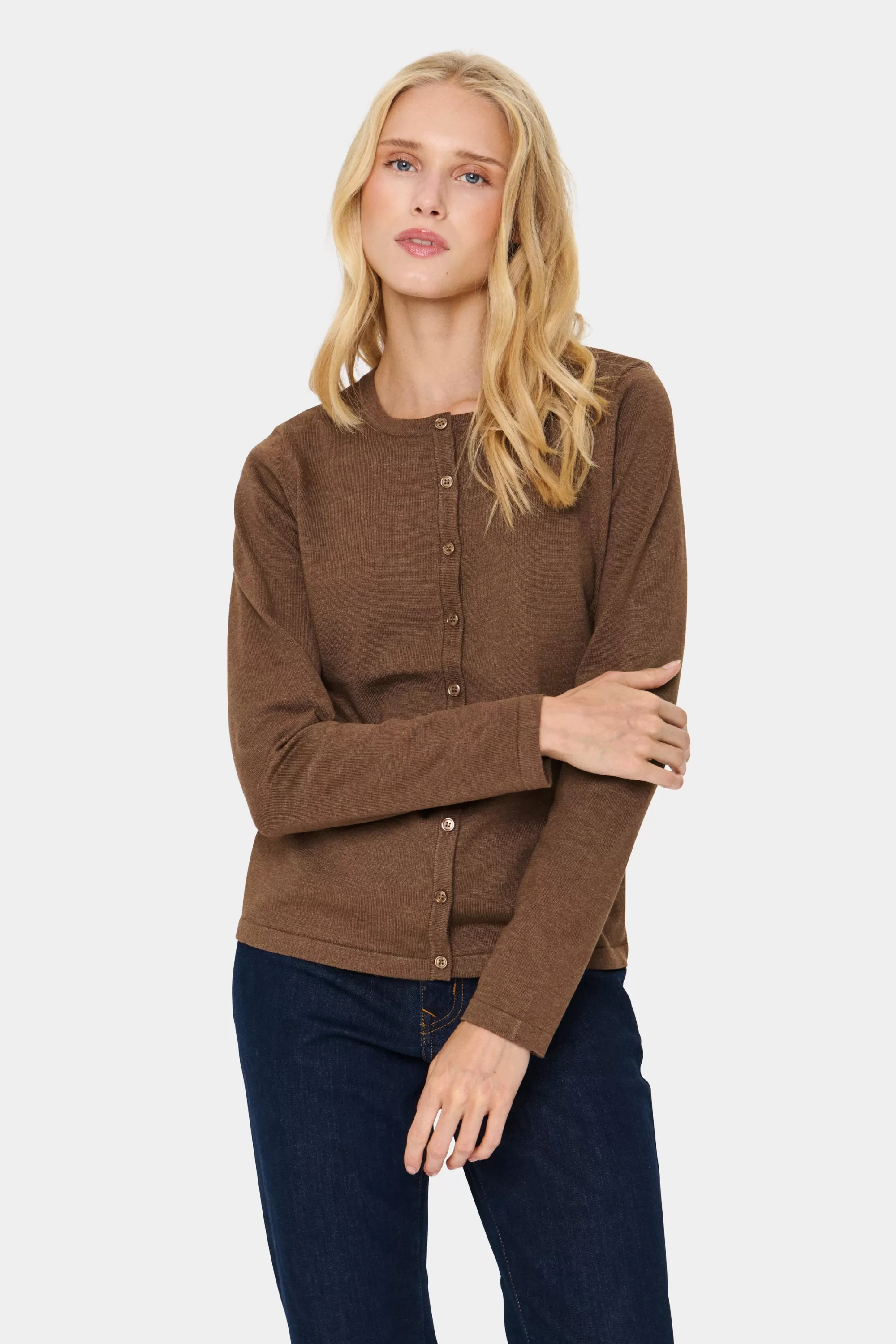 SaintTropez MilaSZ R-Neck Cardigan ShitakeMelange Cheap
