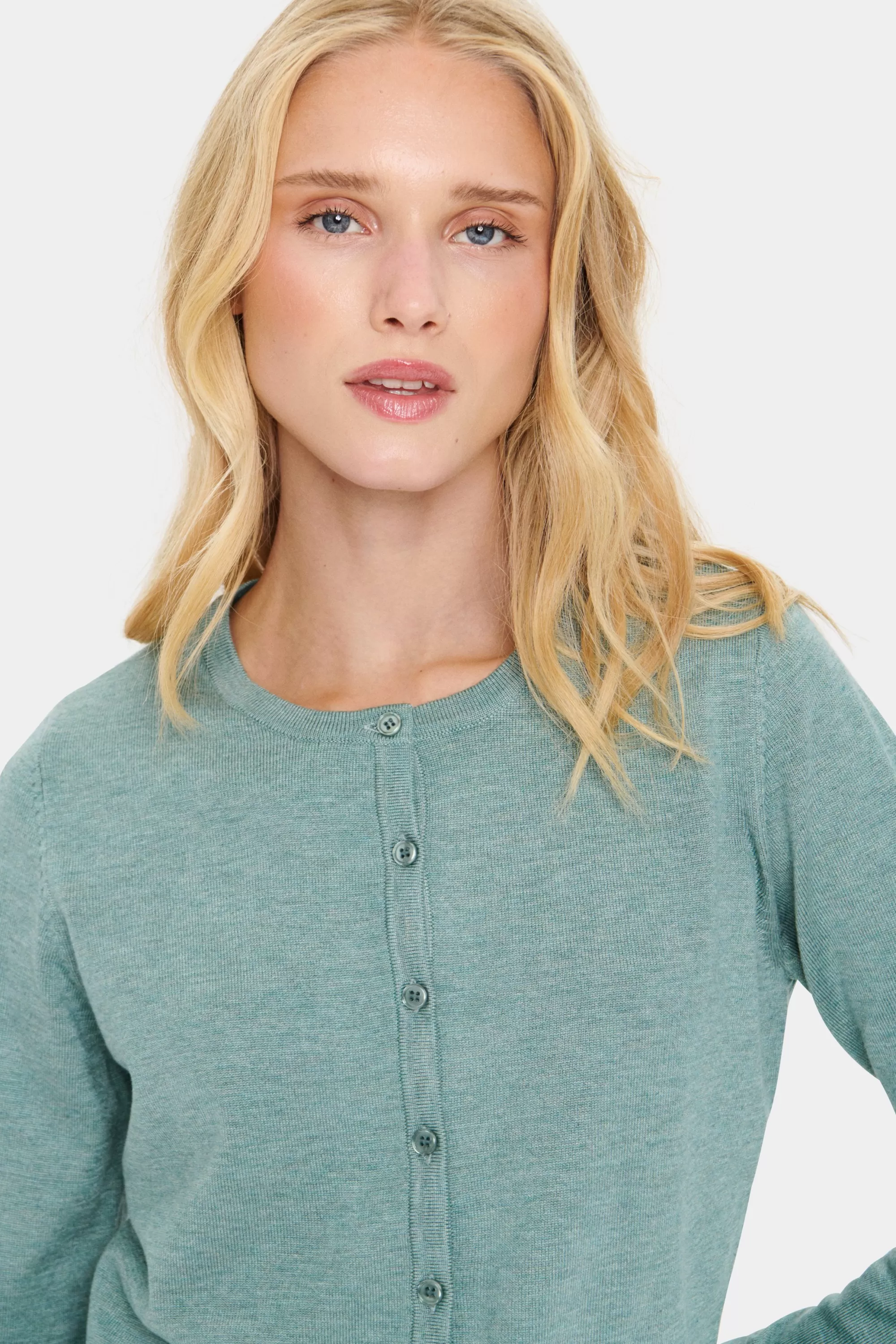 SaintTropez MilaSZ R-Neck Cardigan BlueSurfMelange Best