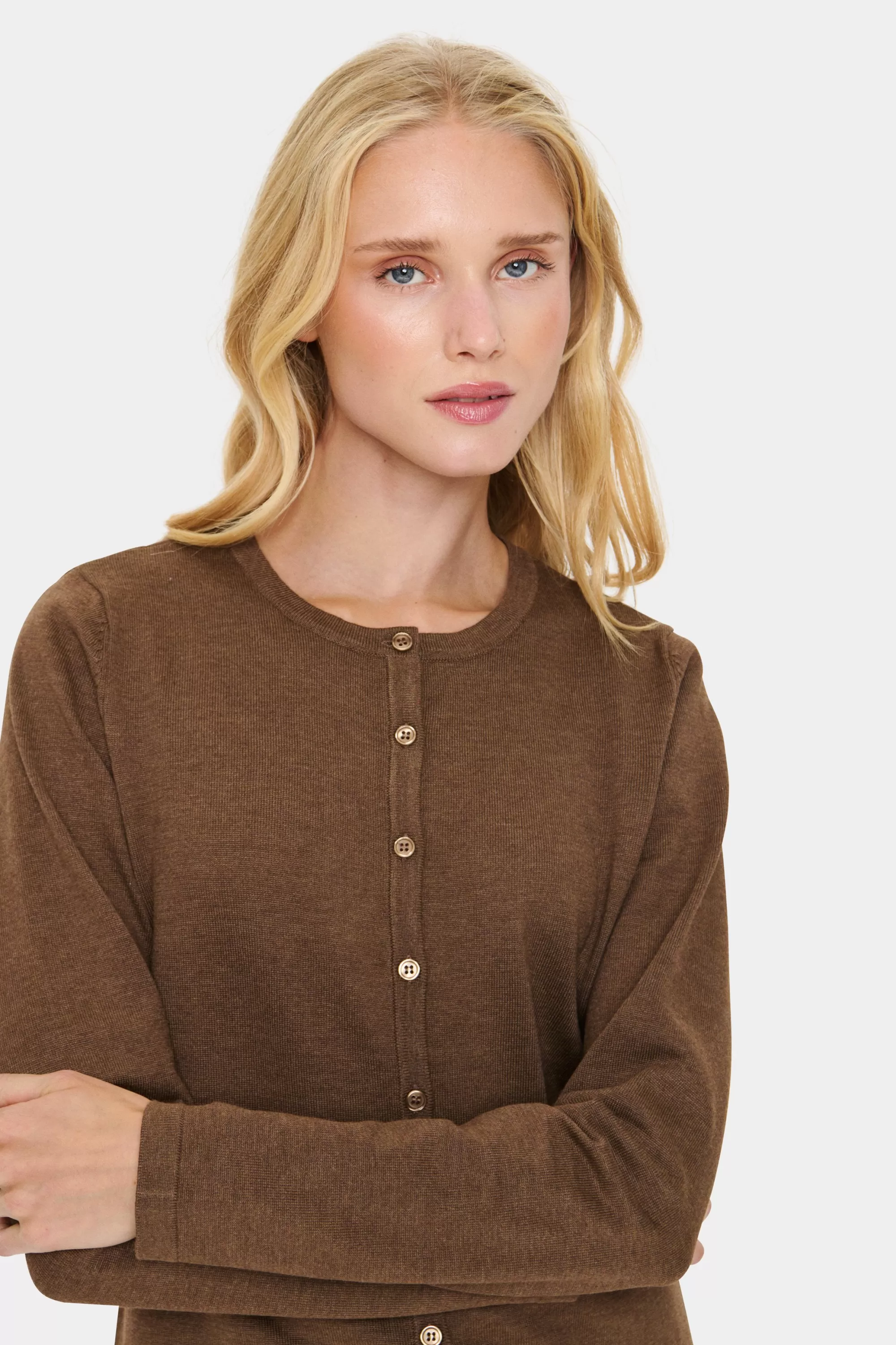 SaintTropez MilaSZ R-Neck Cardigan ShitakeMelange Cheap