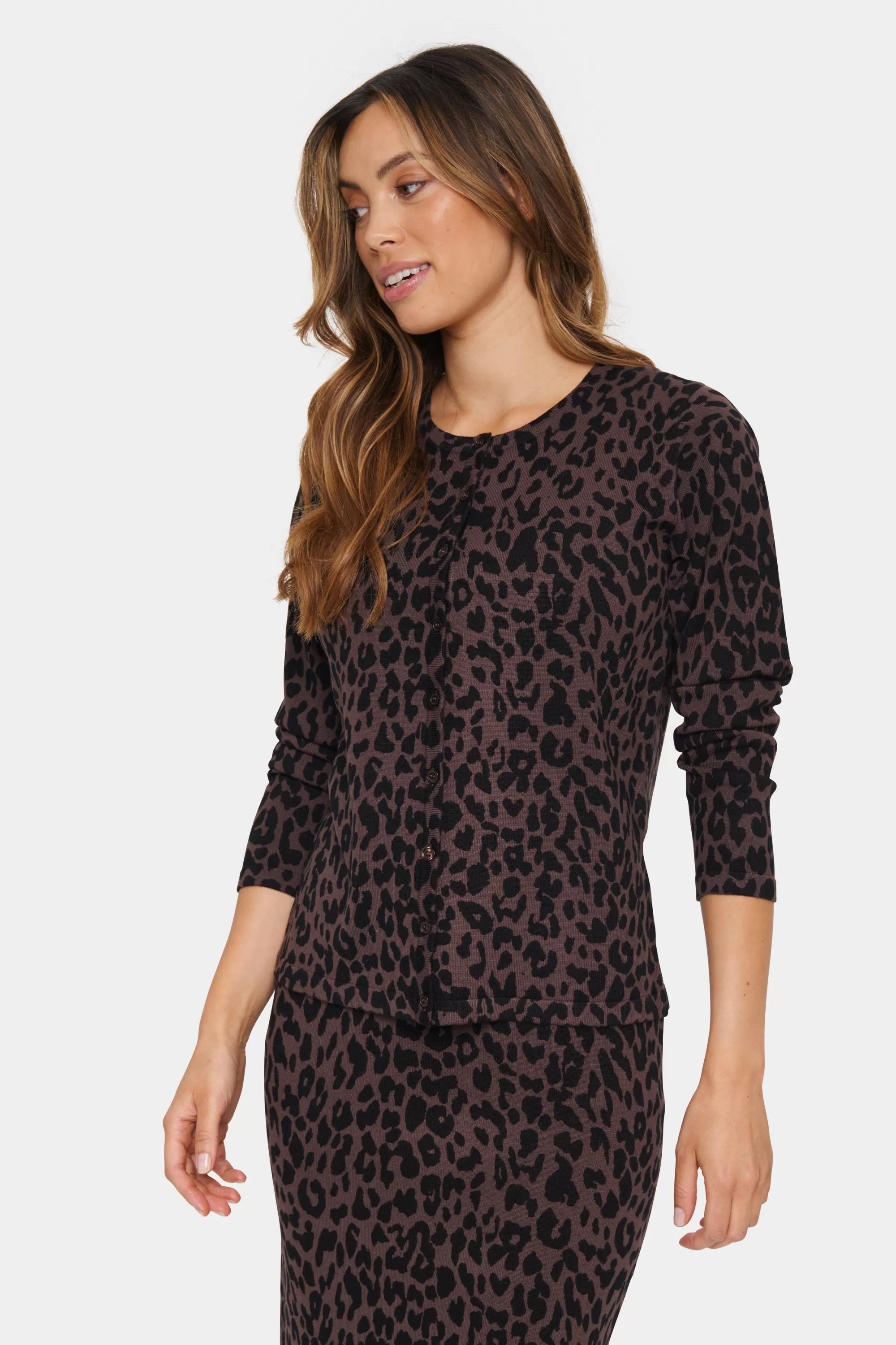 SaintTropez ZhilaSZ Leopard Cardigan ChocolateBrownLeopard Sale